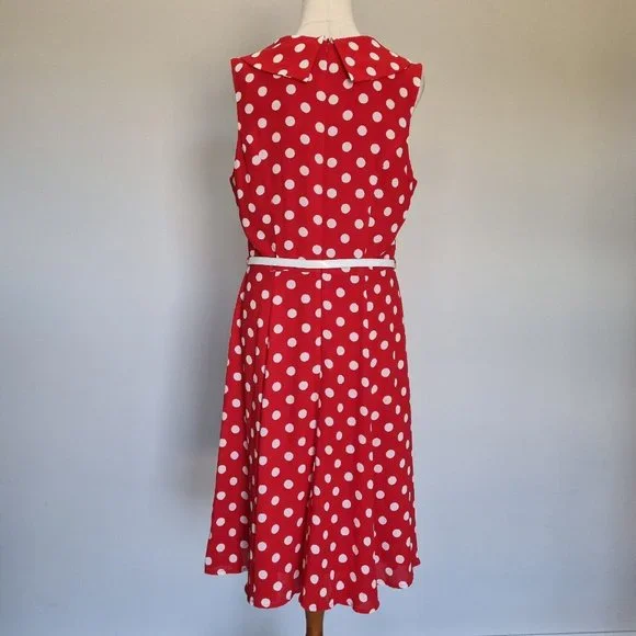 Review Dolce Vita Red & White Polka Dot Fit & Flare Dress with Belt Size 14 - Picture 5 of 10
